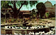 Postcard - Fountain and front garden - Mission San Juan Capistrano, California