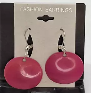 Neu baumelnde durchbohrte Mode Ohrringe silberfarben Metall rosa Kreise kostenloser Versand! - Bild 1 von 4