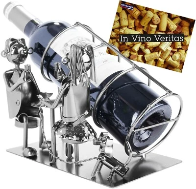 BRUBAKER Portabottiglie Vino Coppia con Cane Bere Qualcosa Metallo con Biglietto - Immagine 1 di 4