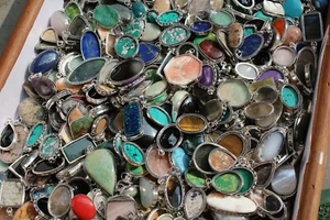 Turquoise & Mix Gemstone 925 Sterling Silver Plated 50PCs Wholesale Pendants Lot - Picture 1 of 2