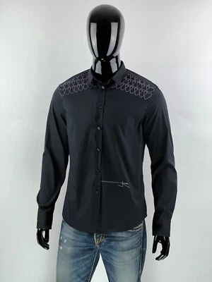 Camisa para hombre John Richmond negra con logotipo bordado manga larga abotonada talla 50 Foto 1 de 4