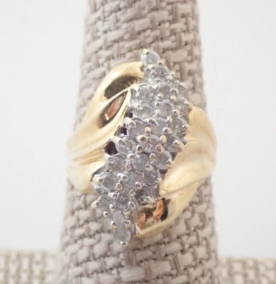 10k Solid Gold CI Signed Diamond Waterfall Cluster Estate Band Ring Sz 7.75 - Image 1 of 4