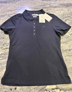 Tommy Hilfiger Women’s Slim Pique Polo Shirt Short Sleeve Desert Sky Blue XL New - Picture 1 of 14