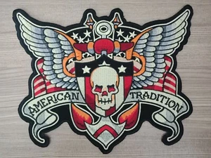 Big Patch Skull American Tradition Biker Embroidered Patch/Sew-on Jacket Jean - Picture 1 of 4