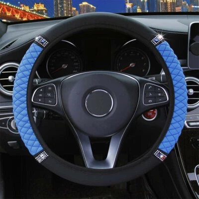 Car Diamond PU Leather Steering Wheel Cover Universal Accessories For 15''/38cm — 第 1/4 张图片
