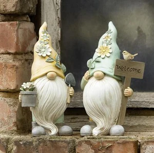Garten Deko Wichtel "Gartenarbeit" 22 cm hoch 2er Set Figur Kobold Zwerg stehend - Bild 1 von 4