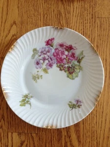 Vintage Wheelock Germany Teller Floral Rosa Lila Goldrand Wirbel Gerippt Porzellan - Bild 1 von 9