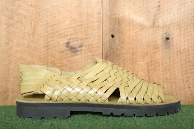 品牌 X 豌豆绿色编织皮革 Huarache 凉鞋男式尺码 11W — 第 1/4 张图片