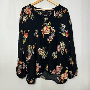 Old Navy Biesenpasse Swing schwarz Blumen Top XXL lange Puffärmel Bluse - Bild 1 von 8