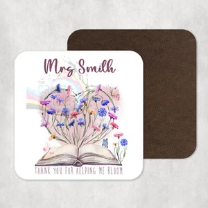 Thank you for helping Me / Us Bloom Printed Coaster, Teacher Gift, End of term - Picture 1 of 5