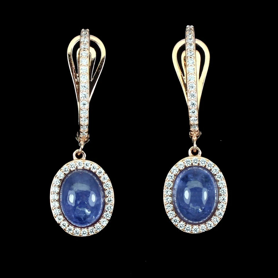 Orecchini in argento sterling 925 tanzanite ovale 9x7 mm pietre preziose... - Immagine 1 di 4