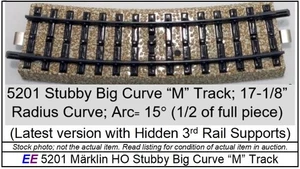 NEW 5201 Märklin HO Stubby "M" Track  15 deg arc, Tested low Ohm, Hidden 15 ties - Picture 1 of 6