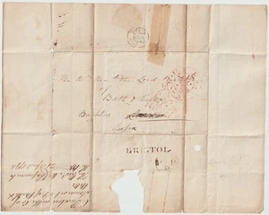 1794 BRISTOL PMK & P P P EN CÍRCULO 2 ROJO LIBRE AL OBISPO EN LONDRES REDIRIGIDO - Imagen 1 de 2