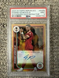 2023-24 Topps Merlin UCC Soccer Dominik Szoboszlai Gold Refractor Auto /50 PSA 9 - Picture 1 of 2