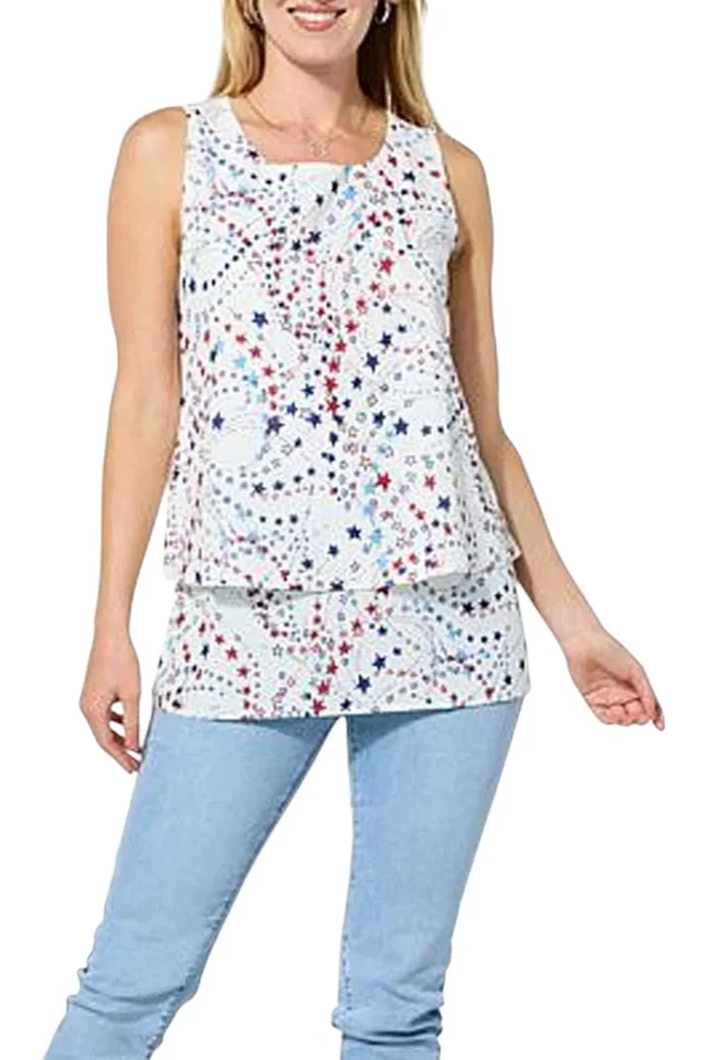 Camiseta sin mangas DG2 by Diane Gilman estampada blanca con estrellas giratorias para mujer Foto 1 de 1