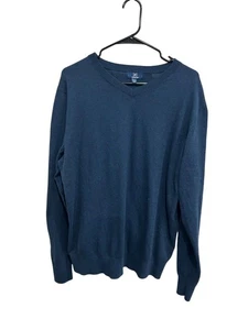 Suéter Pullover George Cuello en V Azul Cala Talla Grande Mezcla de Algodón Tejido Preppy - Imagen 1 de 10
