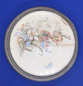 Vintage Porcelain Ceramic Silver Metal tone Rim COASTERS Floral - Picture 1 of 7