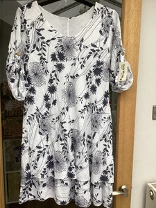 Beautiful Moda Made in Italy white navy dandelion floral lined layer dress 16 - Picture 1 of 3