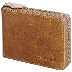 Men's Zipper Wallet Leather Bifold Wallets Slim RFID Blocking Zip Around Cred... - Picture 1 of 7