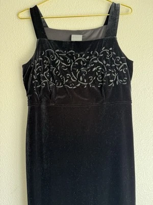 Vintage Velvet Y2K Grunge Maxi Dress Embellished 90’s Goth Whimsy Black Sz: L/12 - Image 1 of 4