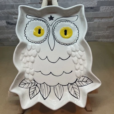 Prato de sobremesa Anthropologie Francesca Kaye coruja pintado à mão vitrificado - Imagem 1 de 4