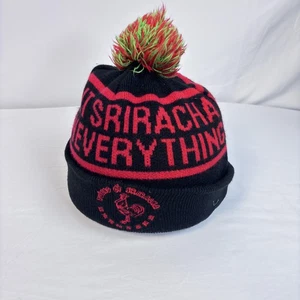 Sriracha Hat Beanie Fitted One Size Black Red Pom Knit Tuong Ot Mad Engine - Picture 1 of 8