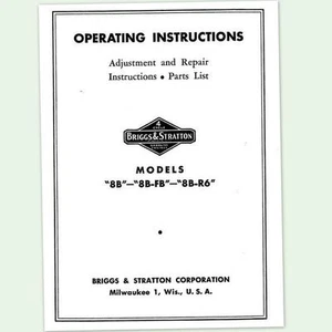 Briggs And Stratton 8B Engine Operators Repair Parts Manual Service Owners Bs & - Picture 1 of 1
