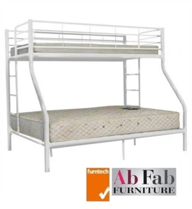 BUNK_BED - FLASH DOUBLE SINGLE TRIO BUNK BED METAL STEEL WHITE - 90cm HEAD ROOM - Picture 1 of 3
