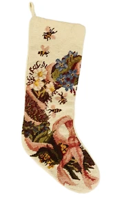 Handgefertigte Nadelspitze mit elfenbein Samtrücken Weihnachtsstrumpf Bienen Blumen - Bild 1 von 7