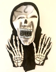 Grim Reaper Hooded Halloween Mask with Skeleton Gloves - Creepy - Picture 1 of 5