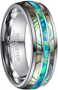 Real Opal Tungsten Wedding Ring Engagement Ring Band For Men Abalone Shell Size8 - Picture 1 of 7