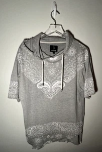 MAKOBI Short-Sleeve Pullover Hoodie Sweatshirt [L] Grey Paisley MSRP $79 - Picture 1 of 5