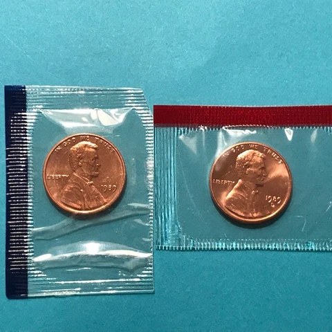 1989 P&D Lincoln Cent Unc in Mint Cello. FREE SHIP Cover