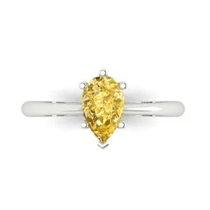 14K White Gold Solitaire Vintage Engagement Ring, 1 ctw Simulated Yellow Diamond - Picture 1 of 11