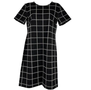 Ann Taylor Loft Shift Dress Women's Size 0 Knee Length Short Sleeve Gray Check - Picture 1 of 10