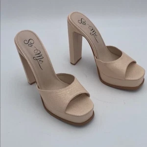 So Me Damen Creme Plateau Heels Frauen 10 Slipper Y2K Retro Freizeit Party Hippie - Bild 1 von 9