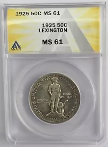 1925 Lexington Commemorative Half Dollar 50c ANACS MS 61 - Picture 1 of 4