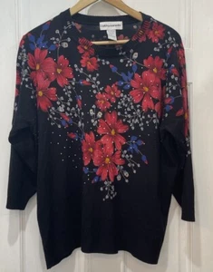 Cathy Daniels Black Floral Long Sleeve Embellised Sweater Size 1X (Pilling) - Picture 1 of 7