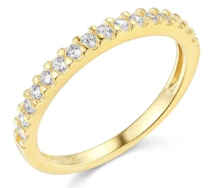 1.10 Ct Round Real 14k Yellow Gold Pavé Engagement Wedding Anniversary Band Ring - Picture 1 of 3