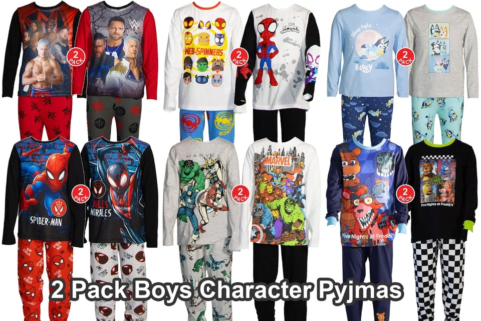 2 pack Boys Kids Disney Marvel WWE Character Cotton Pyjamas 1- 14 Years Gift - Image 1 of 1