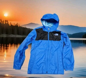 the NORTH FACE DRYVENT HOODED RAIN JACKET in Boy's size Small 7/8 Blue/Black - Picture 1 of 12