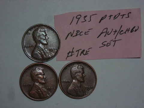 wheat penny XF/AU 1935,1935d,1935s SET OF 3 LINCOLN CENTS 1935-p,1935-d,1935-s Cover