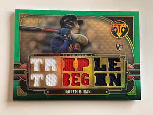 JARREN DURAN 2022 TOPPS TRIPLE THREADS  "TRIPLE TO BEGIN" RELIC ROOKIE RC /18