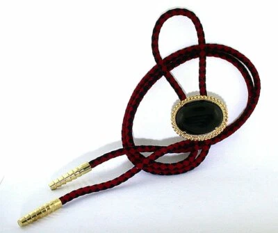 Cabujón ovalado de ónix negro piedras preciosas color dorado Bolo puntas de cordón EPBT108/3725 Foto 1 de 3