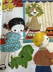 MCM Toy Circus Fabric Colorful Illustrations on Cream Polished Cotton Big Eyes - Picture 1 of 17