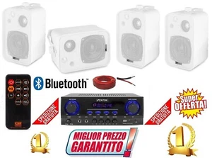 IMPIANTO FILODIFFUSIONE LOCALI Amplificatore 4 Casse audio Bianche o Nere+50Cavo - Foto 1 di 6