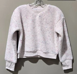 All in Motion Girls Large 10/12 Cream Sherpa Shearling Crewneck Lined Sweatshirt - Picture 1 of 7