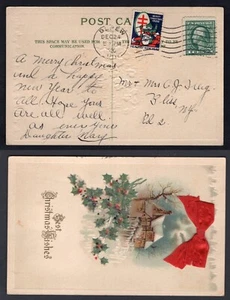 USA Depew NY 1920 Christmas Postcard. Tuberculosis Seal, Cinderella - Picture 1 of 3