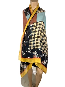 Bufanda rectangular estampado mixto azul marrón floral perro diente 73 X 35,5 - Imagen 1 de 11