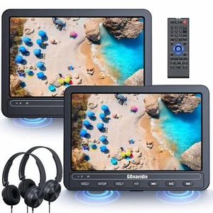 2X10.5" Car DVD Player Headrest Dual Screen USB SD Built-in Battery with Headset - Picture 1 of 11